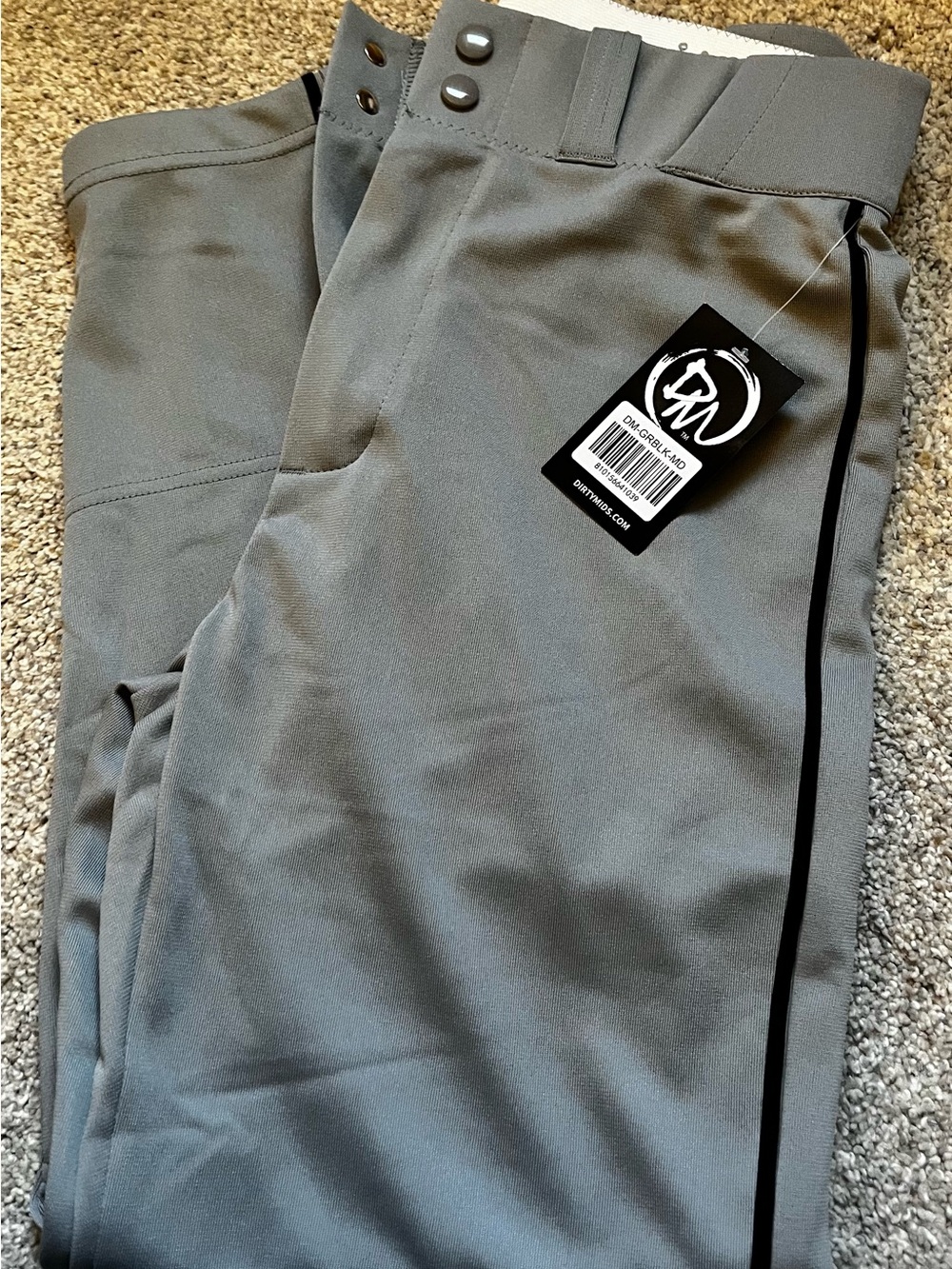 Boys Gray Baseball Pants with Black Piping